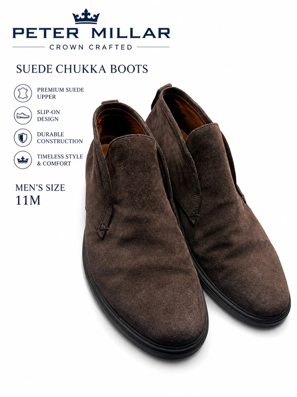 Peter Millar Crown Crafted Brown Suede Chukka Boots Men’s 11M